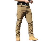 Pantaloni Cargo Da Uomo Multitasche Cerniera Sottile Da Combattimento Da Lavoro Impermeabili Militari Tattici Pantalone Lungo Caldo Resistente e Comodo per Outdoor Trekking Utility (1-Brown, S)