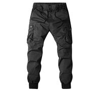 Pantaloni cargo da uomo, pantaloni della tuta slim fit, pantaloni da jogging con elastico alla caviglia, multitasche, in cotone, stile casual, ripstop, lavoro, utilità, sicurezza, Nero , L