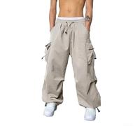 Pantaloni cargo da uomo, stile harem, a gamba larga, con elastico in vita, vestibilità larga, stile gotico, per punk, street fashion, taglie M-2XL (albicocca XL)