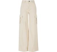 Urban Classics Ladies High Waist Wide Leg Twill Cargo Pants Pantaloni, Whitesand, 32 Donna