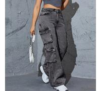 Pantaloni cargo in denim a gamba dritta con tasche multiple, stile di strada Y2K, casual, per la primavera, taglie comode per donna 0XL,1XL,2XL,3XLDenim