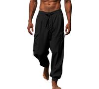 Pantaloni cargo in lino da uomo elasticizzati con coulisse Wild Cargo Pantaloni da lavoro Basic Plain Jogging Pantaloni da tuta leggeri estivi da spiaggia yoga pantaloni da passeggio per uomo UK, Nero