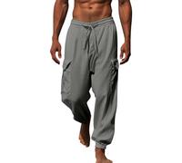 Pantaloni cargo in lino da uomo elasticizzati con coulisse Wild Cargo Pantaloni da lavoro Basic Plain Jogging Pantaloni da tuta leggeri estivi da spiaggia yoga pantaloni da passeggio per uomo UK,