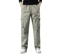 Pantaloni cargo larghi da uomo, mimetici, alla moda, in cotone tinta unita, con tasche, per escursioni, lavoro, viaggi, passeggiate, golf, Grigio, 4XL