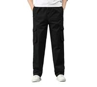 Pantaloni cargo larghi da uomo, mimetici, alla moda, in cotone tinta unita, con tasche, per escursioni, lavoro, viaggi, passeggiate, golf, Nero , XL