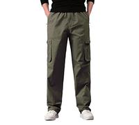 Pantaloni cargo larghi da uomo, mimetici, alla moda, in cotone tinta unita, con tasche, per escursioni, lavoro, viaggi, passeggiate, golf, Verde, L