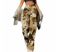 Pantaloni cargo mimetici da donna, elasticizzati, a vita alta, per paracadute, escursionismo, impermeabili, leggeri, a gamba larga, mimetici, con tasche, Za-caffè, 4XL