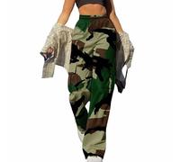 Pantaloni cargo mimetici da donna, elasticizzati, a vita alta, per paracadute, escursionismo, impermeabili, leggeri, a gamba larga, mimetici, con tasche, Za-verde, XXL