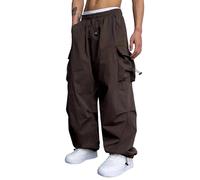Pantaloni cargo neri da uomo, pantaloni da paracadutismo Baggy Y2K Hip Hop Track Pants Casual Pantaloni da allenamento Harajuku Pantaloni lunghi sportivi anni '90, marrone, L