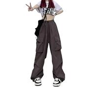Pantaloni cargo oversize da donna larghi pantaloni da paracadute con tasche Y2K Emo Alt coulisse Jogger Sweatpant Acubi Vestiti, Grigio scuro, 3XL