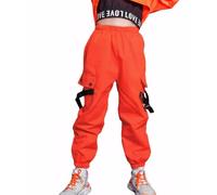 Pantaloni Cargo per Bambini,Pantaloni da Jogging per Ragazzo e Ragazza Street Hip Hop Dance(Arancione,10-11 anni/150)