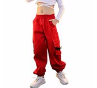 Pantaloni Cargo per Bambini,Pantaloni da Jogging per Ragazzo e Ragazza Street Hip Hop Dance(Rosso,10-11 anni/150)