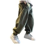 Pantaloni Cargo per Bambini,Pantaloni in Denim Multi Tasche Pantalone Tinta Unita a Gamba Dritta Elastici Vita Bambini Ragazzi Il Tempo Libero
