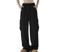 Pantaloni Cargo Uomo Moda Casual vestibilità Confortevole Tessuto Tecnico Traspirante Multitasche Design Moderno Stile Streetwear Elegante Ampia Gamba Ideale Giornata Libera (Black, M)