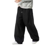 Pantaloni Cargo Uomo Oversize a gamba larga Pantaloni Sportivi con Molte Tasche Pantaloni da Jogging Lunghi Pantaloni Baggy per Uomo Stile Giapponese, Nero , 3XL