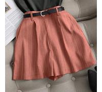 Pantaloni casual a gamba larga, stile francese, a righe, ampi e comodi, colore kaki, pantaloncini da donna bermuda, ideali per primavera/estate L,M,S,XLColore unicoTessuto intrecciato