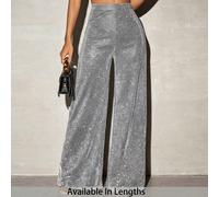 Pantaloni casual a vita alta con gamba ampia in materiale lavorato a maglia lucido, taglie comode per donna Piccola 4XL,Piccola 3XL,Piccola 2XL,Piccola 1XL,Piccola 0XLColore unicoTessuto in maglia