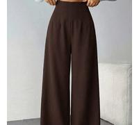 Pantaloni casual alla moda da donna a vita alta con texture e gamba ampia, adatti per il ritorno a scuola e per l'ufficio L,M,S,XL,XSColore unicoTessuto intrecciato