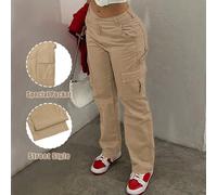 Pantaloni casual ampi a gamba dritta stile Y2K, con tasche multiple, eleganti e retrò, colore cachi, moda da strada per la primavera L,M,S,XL,XXLTessuto intrecciato