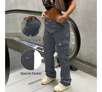 Pantaloni casual ampi a gamba dritta stile Y2K, in grigio, con tasche multiple, eleganti e retrò, stile di strada per la primavera L,M,S,XL,XXLTessuto intrecciato