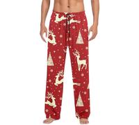 Pantaloni casual con stampa festosa per le vacanze, comode notti in comoda vestibilità, Colore: rosso, L