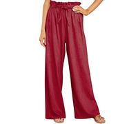 Pantaloni Casual da Donna a Gamba Larga Pantaloni da Donna Eleganti Pantaloni da Salotto Lunghi Pantaloni da Palazzo con Cintura Pantaloni da Salotto Larghi a Gamba Dritta(L-Vino Rosso)