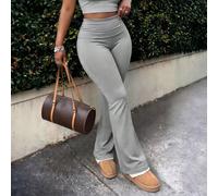 Pantaloni casual da donna a tinta unita con vita ampia e svasati, vita alta stratificata, leggings aderenti plissettati per l'autunno L,M,S,XL,XS,XXSColore unicoTessuto in maglia