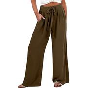 Pantaloni casual da donna alla moda, design a gamba larga con cintura regolabile e tasche con nodo per un comfort quotidiano e un uso versatile, Caff, XL