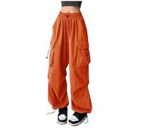 Pantaloni casual da donna alla moda larghi cargo tinta unita joggers comodi streetwear pantaloni larghi per l'uso quotidiano e attivo, Arancione, M