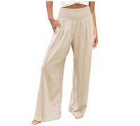 Pantaloni casual da donna comodi e fluidi a gamba larga, estivi, a vita alta, pantaloni a palazzo con tasche per uno stile e un comfort senza sforzo, Beige, 3XL