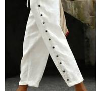Pantaloni casual da donna con vita elastica, coulisse e tasche laterali con bottoni, adatti per uso quotidiano, domestico e all'aperto, colore bianco primavera L,M,S,XL,XXLColore unicoTessuto intrecci