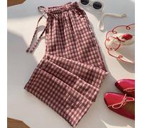 Pantaloni casual da donna con vita regolabile a coulisse, adatti per l'estate, la primavera, San Valentino, il carnevale e le uscite, pantaloni a quadri in stile cottagecore, pantaloni a quadri rossi 