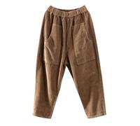 Pantaloni casual da donna in cotone e lino monocolore con gambe larghe, pantaloni larghi in velluto a costine da donna con due tasche, pantaloni esterni, pantaloni autunno inverno pantaloni chic