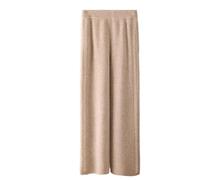 Pantaloni casual da donna in lana merino, lavorati a maglia, larghi, invernali, morbidi e caldi, Zi Beige, M