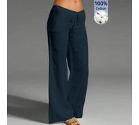 Pantaloni casual da donna in stile francese, in tessuto bianco simile al lino, con texture fluida e morbida, con tasche, adatti per primavera/estate L,M,S,XL,XS,XXSColore unicoTessuto intrecciato
