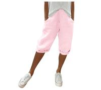 Pantaloni casual da donna in tinta unita con grande tasca come pantaloni Capri elastici per una comoda moda quotidiana, Colore: rosa., 3XL