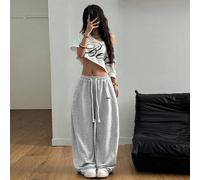 Pantaloni casual da donna oversize, con vita elastica, stampa chic, comodi, di colore grigio, pantaloni alla turca, abbigliamento estivo da strada L,M,S,XL,XSLettereTessuto in maglia