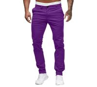 Pantaloni casual da uomo a vita sottile, tinta unita, lunghezza media, misto poliestere-cotone, comodi ed eleganti, ideali per l'uso quotidiano e attività all'aperto, Viola, XL
