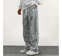 Pantaloni casual da uomo con stampa di stelle e lettere, gamba dritta e vestibilità ampia, stile versatile da college, adatti per tutte le stagioni, inclusa la primavera L,M,S,XL,XXLBlocchi di colore,