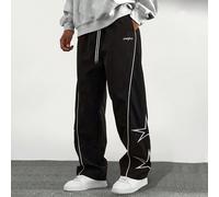 Pantaloni casual da uomo con vestibilità ampia, stampa a stelle e lettere, gamba dritta, versatili per tutte le stagioni, colore nero, primavera L,M,S,XL,XXLBlocchi di colore,Lettere,A strisceTessuto