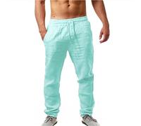 Pantaloni Casual da Uomo in Lino Comodo Cotone E Lino Pantaloni Lino Estivi Casual Leggero Pantalone Lungo Tinta Unita Gamba Dritta Pants Uomo Traspirante con Tasche Vacanza Pantaloni da Spiaggia