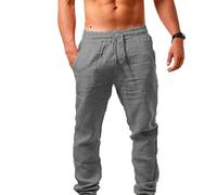 Pantaloni Casual da Uomo in Lino Cotone E Lino Comodo Pantalone con Coulisse Casual Larghi Estivi Pantaloni Lino Gamba Dritta Loose Fit Pantaloni Baggy Tinta Unita Vacanza con Tasche Pantaloni Yoga
