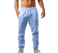 Pantaloni Casual Da Uomo In Lino Larghi Estivi Pantalone Con Coulisse Comodo Eleganti Cotone E Lino Pantaloni Lino Elastici In Vita Vacanza Pants Uomo Tinta Unita Loose Fit Gamba Dritta Pantaloni Yoga