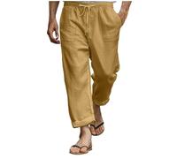 Pantaloni casual da uomo in lino, vestibilità ampia, leggeri, con coulisse, elastico in vita, gamba dritta, pantaloni lunghi da jogging, estivi, spiaggia, yoga, cachi, 5XL