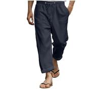 Pantaloni casual da uomo in lino, vestibilità ampia, leggeri, con coulisse, elastico in vita, gamba dritta, pantaloni lunghi da jogging, estivi, spiaggia, yoga, Marina Militare, 5XL