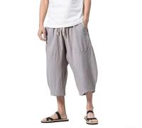 Pantaloni casual da uomo in misto cotone e lino, pantaloni harem larghi al polpaccio da indossare tutti i giorni, pantaloni estivi leggeri per quattro stagioni traspiranti (XL grigio)