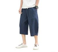 Pantaloni casual da uomo in misto cotone e lino, pantaloni harem larghi al polpaccio da indossare tutti i giorni, pantaloni estivi leggeri per quattro stagioni traspiranti (L blu)