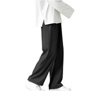 Pantaloni casual da uomo in seta ghiaccio, vestibilità regolare, gamba dritta, pantaloni larghi ghiaccio per tutte le stagioni, pantaloni a gamba larga a vita alta con opzioni taglie forti (nero, 4XL)