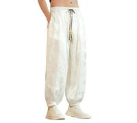 Pantaloni casual da uomo in stile cinese sottile con motivo drago a gamba larga, Bianco K56, L