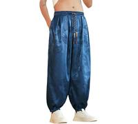 Pantaloni casual da uomo in stile cinese sottile con motivo drago a gamba larga, Navy K56, XL